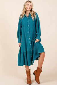 Mittoshop Mineral Wash Cotton Gauze Ruffle Midi Shirt Dress - Brittney MADE