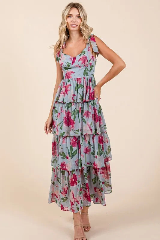 Mittoshop Layered Floral Sweetheart Neck Maxi Dress - Brittney MADE