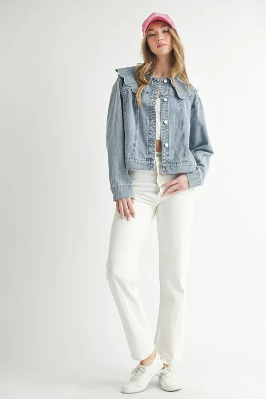 MABLE Scallop Peter Pan Collar Denim Jacket - Brittney MADE
