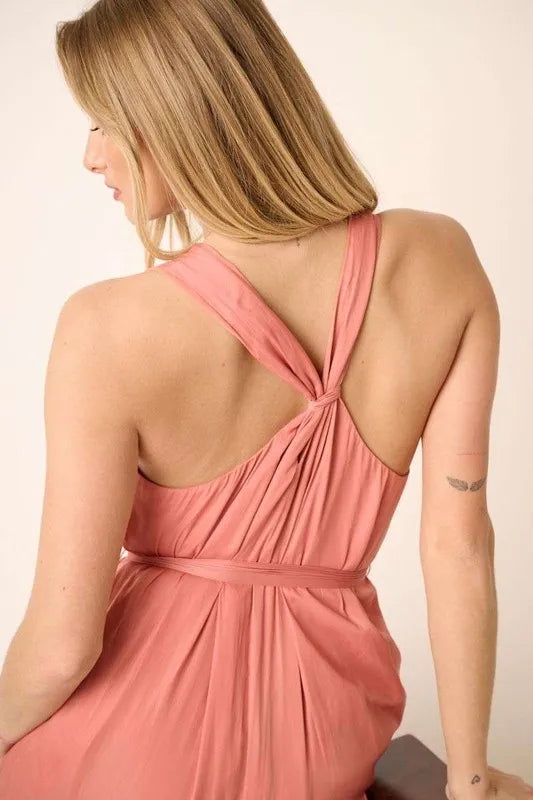 Mittoshop Cross Back Belted V Neck Tank Maxi Dress - Brittney MADE