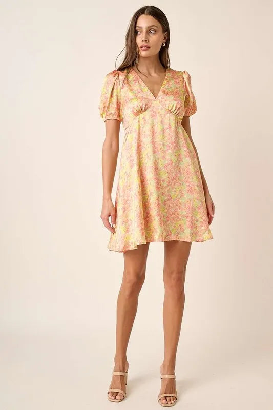 Mittoshop Printed V-Neck Puff Sleeve Mini Dress - Brittney MADE