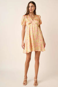 Mittoshop Printed V-Neck Puff Sleeve Mini Dress - Brittney MADE