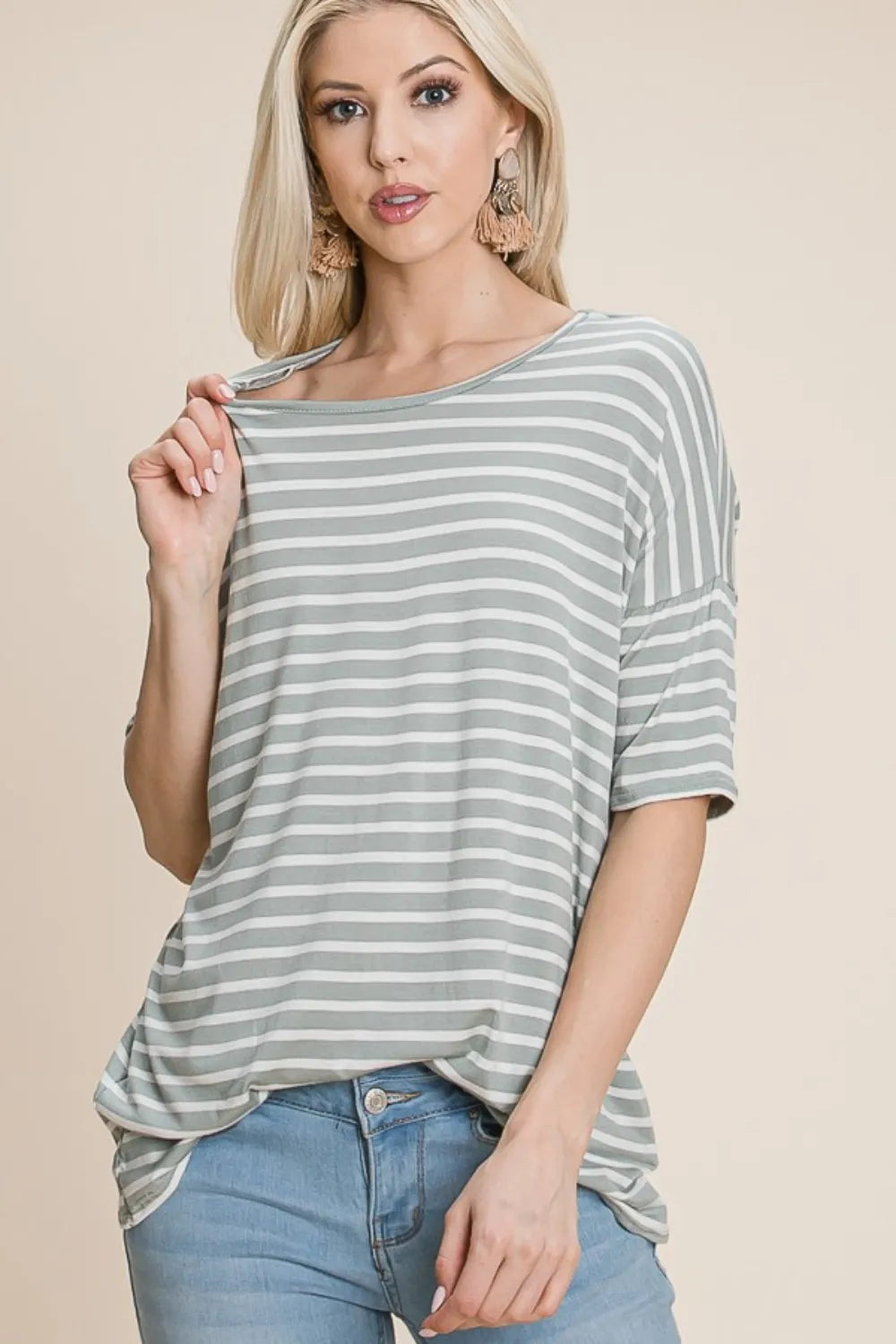 BOMBOM Striped Round Neck T-Shirt - Brittney MADE