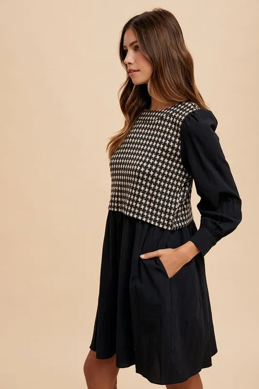 Annie Wear Tie Back Plaid Round Neck Mini Dress - Brittney MADE