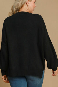 Umgee Full Size Side Slit Wool Blend Round Neck Sweater Plus Size - Brittney MADE