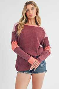 Aemi + Co Raw Seam Color Block Round Neck Knit Top - Brittney MADE