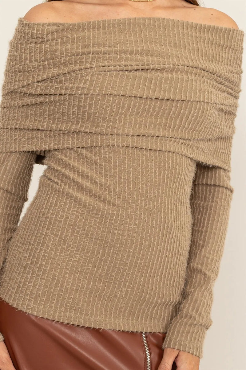 HYFVE Fuzzy Off Shoulder Textured Knit Top - Brittney MADE