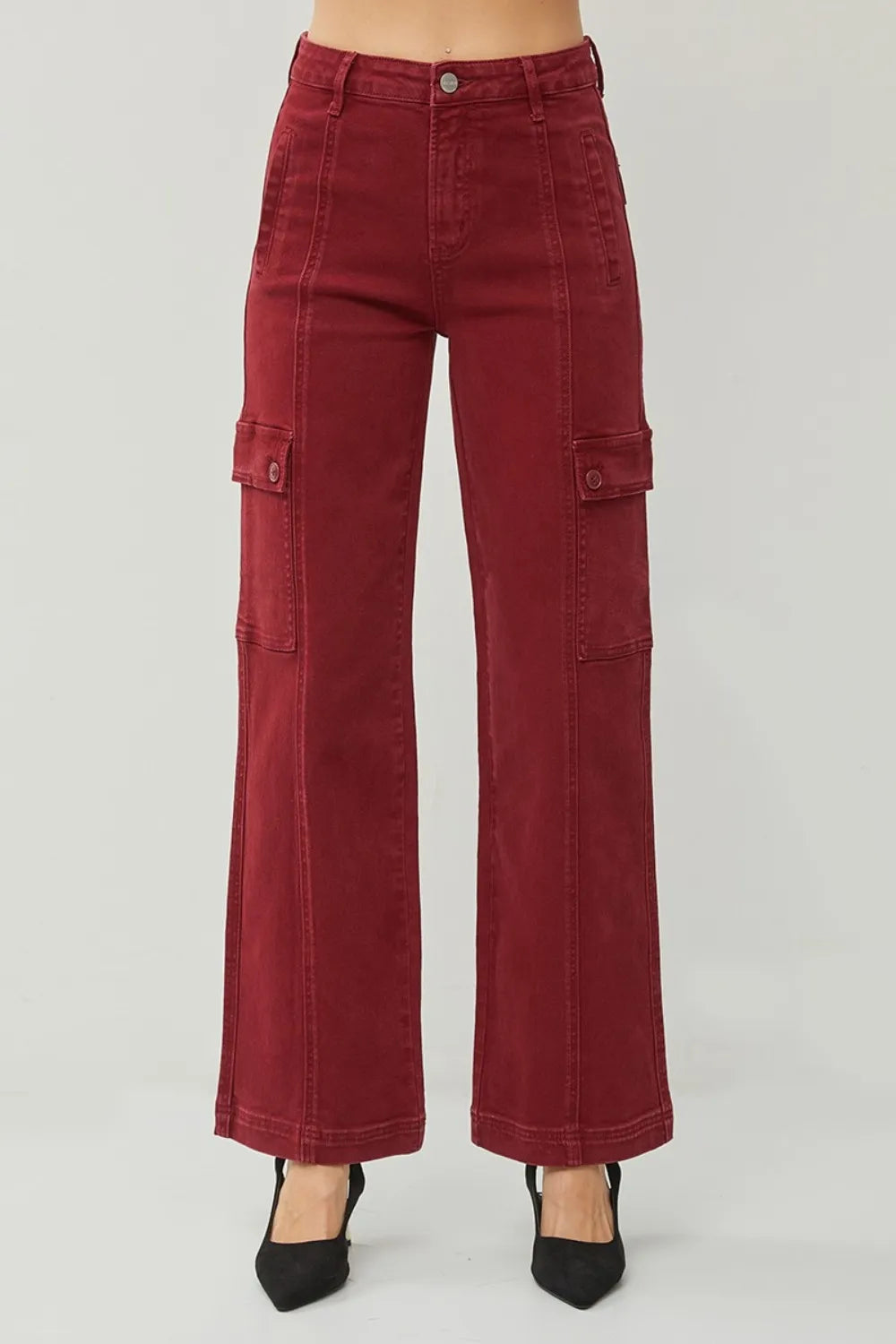 RISEN Full Size High Rise Wide Leg Cargo Jeans - Brittney MADE