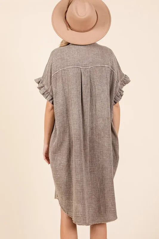 Mittoshop Mineral Wash Cotton Gauze Mini Shirt Dress - Brittney MADE