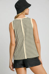 Umgee Round Neck Texture Striped Tank - Brittney MADE