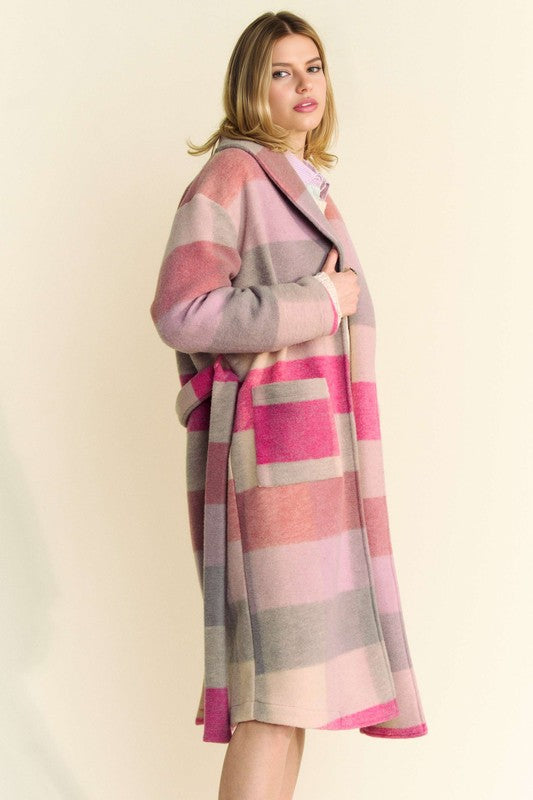 Davi & Dani Tied Color Block Collared Neck Coat - Brittney MADE
