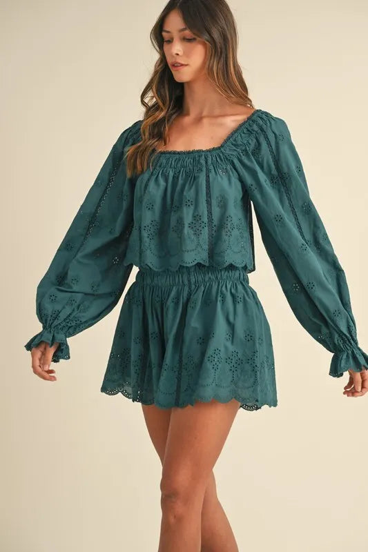 MABLE Embroidered Scalloped Lace Top and Short Set - Brittney MADE