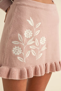 MABLE Floral Embroidered Crop Cardigan and Ruffled Mini Skirt Set - Brittney MADE