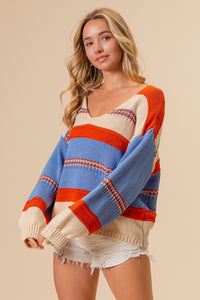 BiBi Multi Color Stripe Scoop Neck Sweater - Brittney MADE