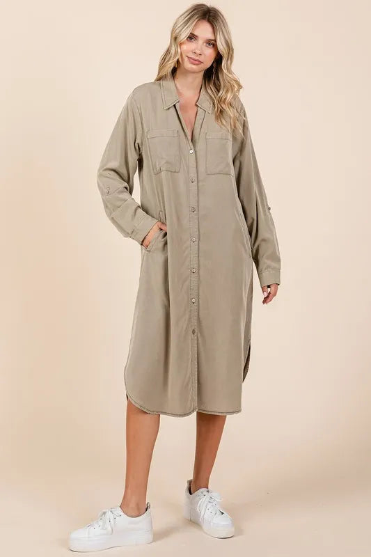 Mittoshop Button Down Long Sleeve Shirt Dress - Brittney MADE