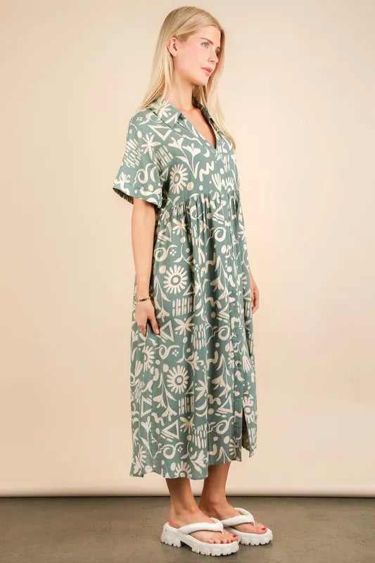 VERY J Oversized Printed Shirt Midi Dress - Brittney MADE
