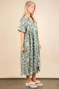 VERY J Oversized Printed Shirt Midi Dress - Brittney MADE