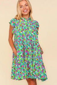 Haptics Frilled Mock Neck Ditsy Floral Dress - Brittney MADE