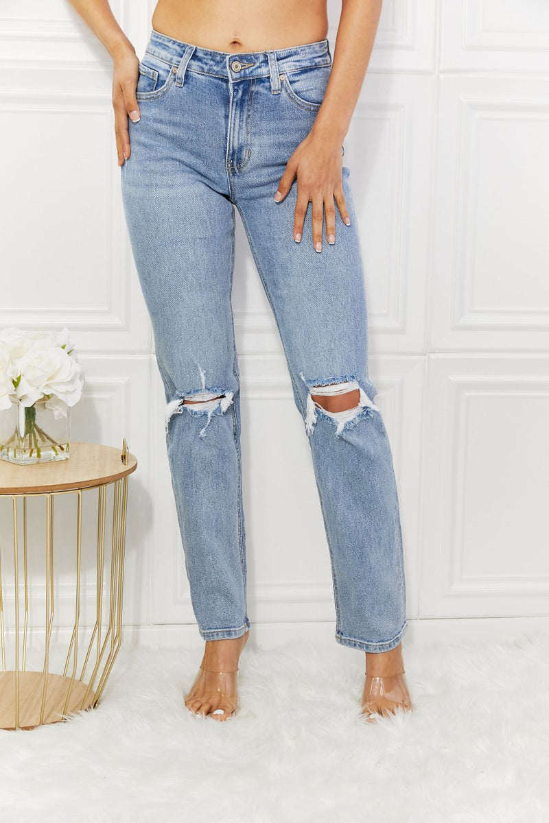 Kancan High Rise Distressed Slim Straight Jeans - Brittney MADE