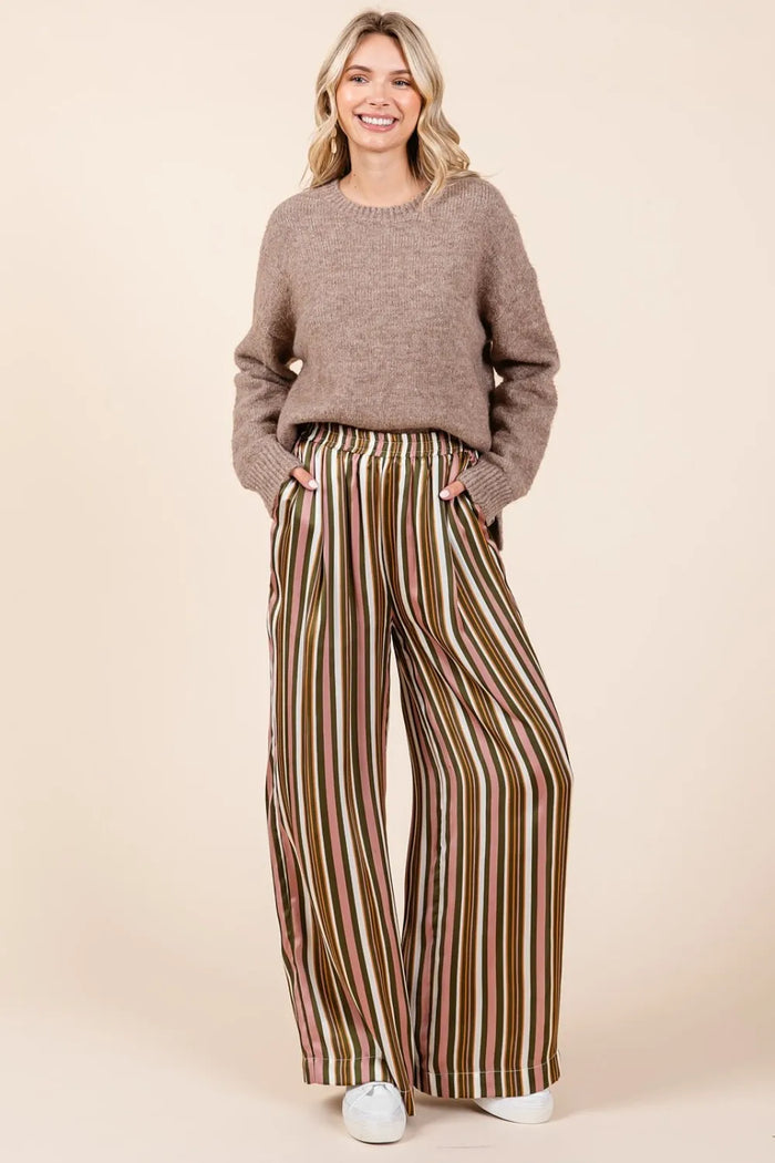 Mittoshop Striped Satin Elastic Waist Wide Leg Pants - Brittney MADE