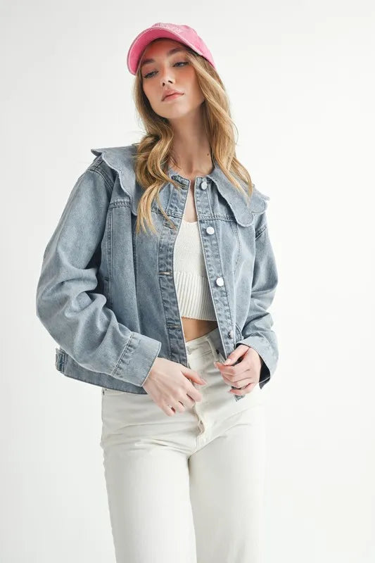MABLE Scallop Peter Pan Collar Denim Jacket - Brittney MADE