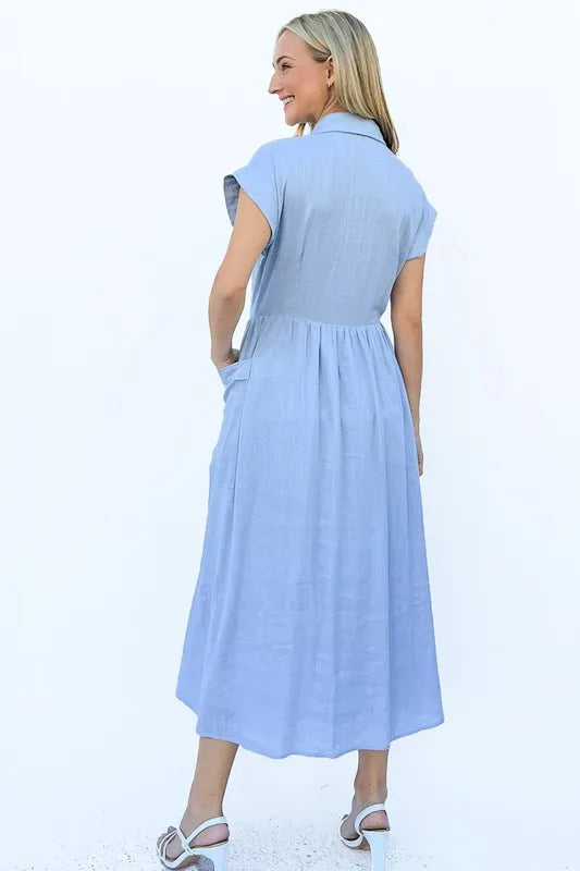 And The Why Cap Sleeve Front Pockets Shirt Dress - Brittney MADE