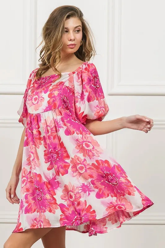 BiBi Floral Square Neck Puff Sleeve Mini Dress - Brittney MADE