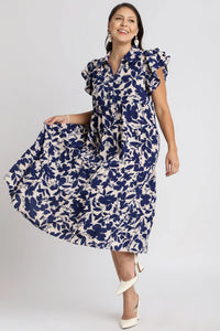 Umgee Full Size Floral Collared Ruffle Cap Sleeve Midi Dress Plus Size - Brittney MADE
