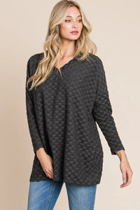 BOMBOM Checkered Long Sleeve V-Neck T-Shirt - Brittney MADE