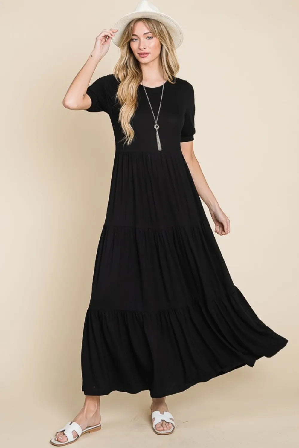 BOMBOM Short Sleeve Tiered Maxi Dress - Brittney MADE