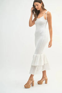 MABLE Sleeveless Shoulder Tie Rose Knit Midi Dress - Brittney MADE