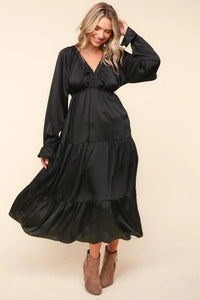 Haptics Flounce Sleeve Tiered Midi Dress with Pockets - Brittney MADE