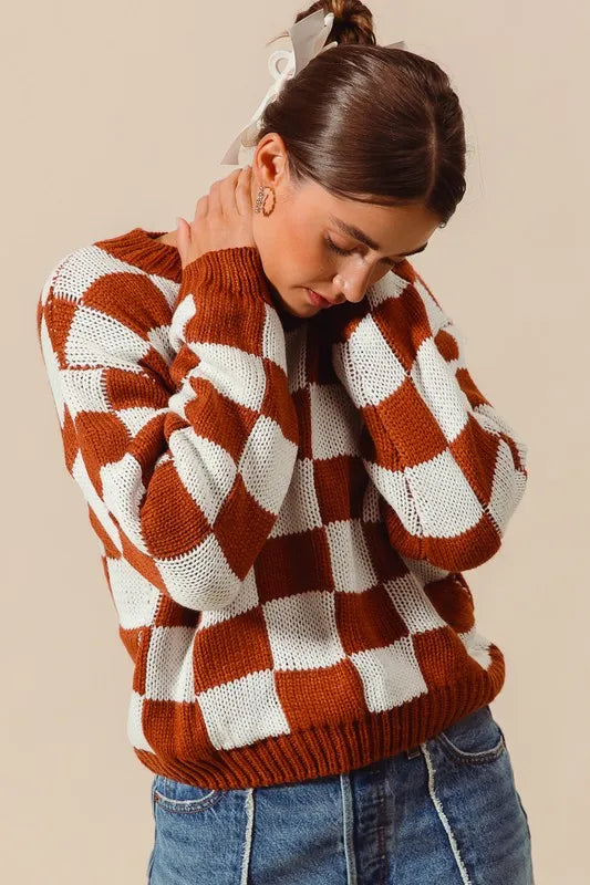 SO ME Loose Fit Checkered Sweater Top - Brittney MADE