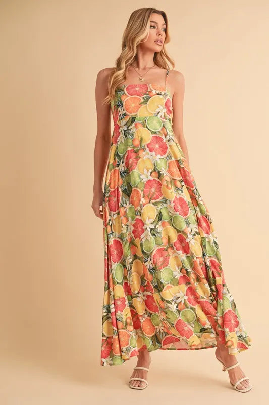 Aemi + Co Fruit Print Square Neck Maxi Cami Dress - Brittney MADE