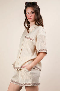 VERY J Crinkled Woven Shirt Top & Shorts Set - Brittney MADE