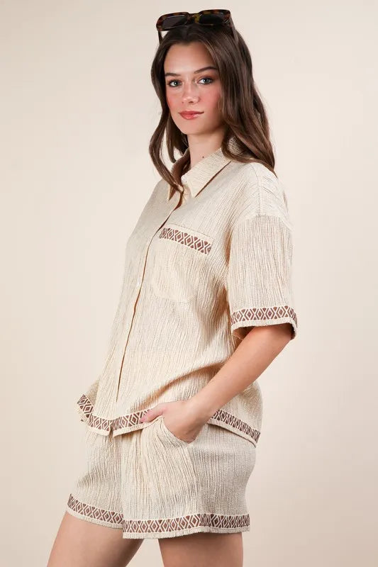 VERY J Crinkled Woven Shirt Top & Shorts Set - Brittney MADE