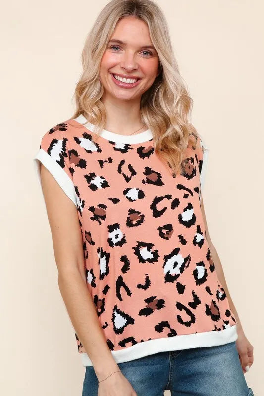 Haptics Leopard Print Dolman Cap Sleeve Knit Top - Brittney MADE