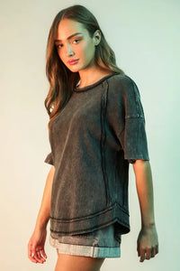 VERY J Plus Size Mineral Washed Ribbed Knit Casual Top - Brittney MADE
