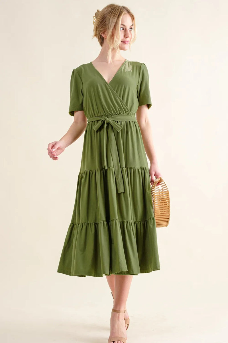 And The Why Soft Short Sleeve Tiered Midi Dress - Brittney MADE