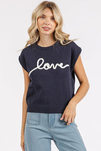 Mittoshop Contrast Letter Round Neck Cap Sleeve Knit Top - Brittney MADE