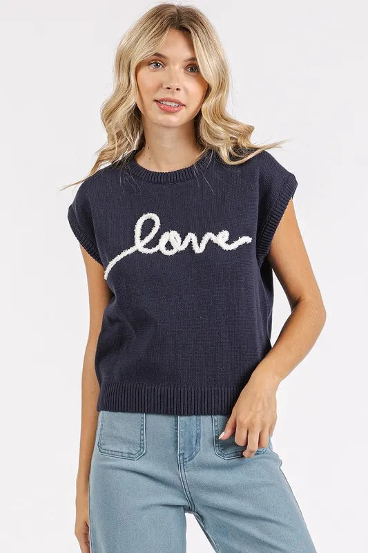 Mittoshop Contrast Letter Round Neck Cap Sleeve Knit Top - Brittney MADE