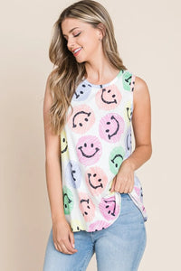 BOMBOM Smiley Face Round Neck Tank - Brittney MADE