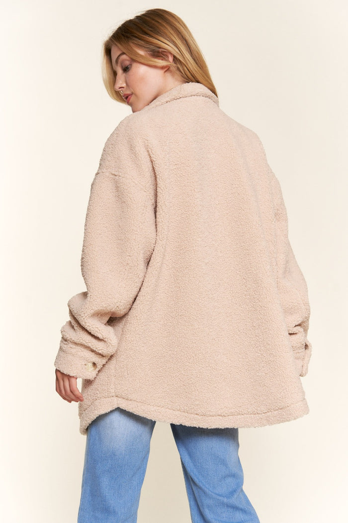 And The Why Teddy Sherpa Button Down Curved Hem Shacket - Brittney MADE