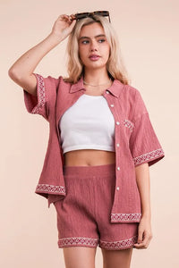 VERY J Crinkled Woven Shirt Top & Shorts Set - Brittney MADE