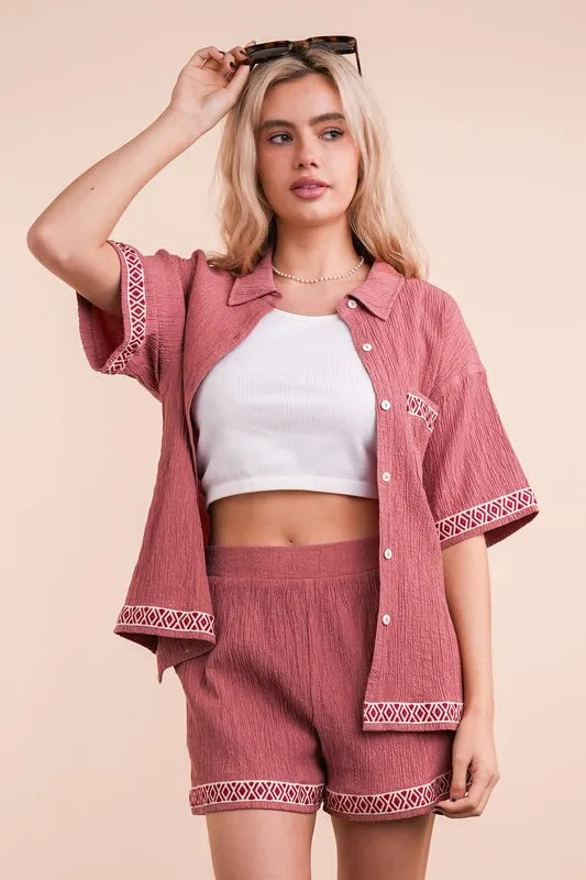 VERY J Crinkled Woven Shirt Top & Shorts Set - Brittney MADE