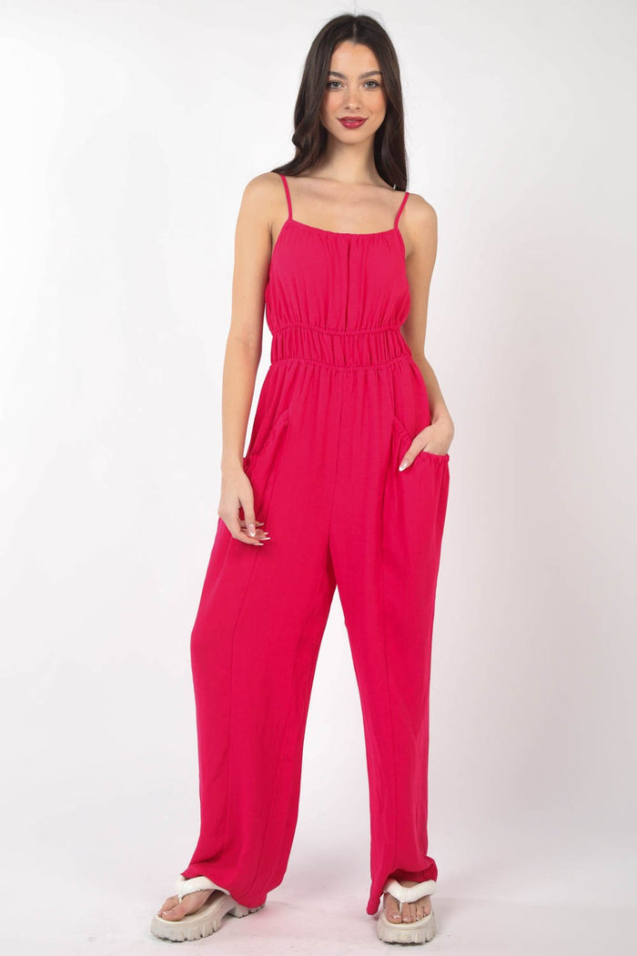 VERY J Pintuck Detail Woven Sleeveless Jumpsuit - Brittney MADE