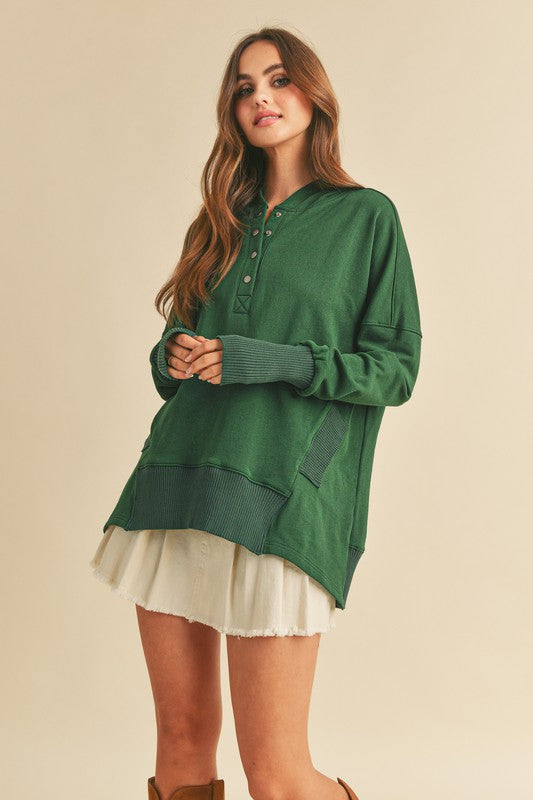 Aemi + Co Half Snap Dropped Shoulder Hoodie - Brittney MADE