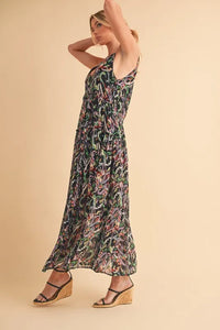 Aemi + Co Printed V-Neck Frill Tiered Cami Dress - Brittney MADE