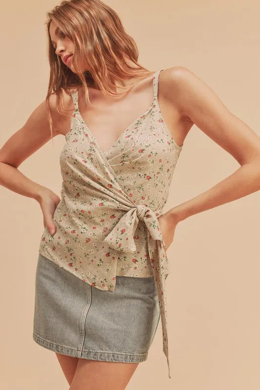 Aemi + Co Ditsy Floral Surplice Adjustable Straps Cami - Brittney MADE