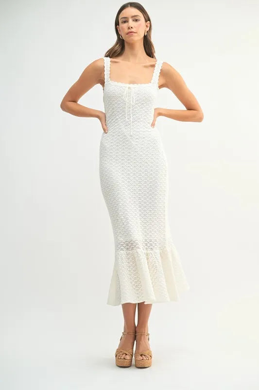 MABLE Ruffled Hem Sleeveless Crochet Knit Midi Dress - Brittney MADE
